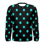 Polka Dots - Bright Turquoise on Black Men s Long Sleeve T-shirt