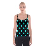 Polka Dots - Bright Turquoise on Black Spaghetti Strap Top