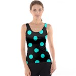 Polka Dots - Bright Turquoise on Black Tank Top