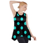 Polka Dots - Bright Turquoise on Black Side Drop Tank Tunic