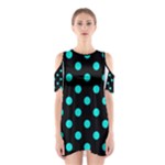 Polka Dots - Bright Turquoise on Black Women s Cutout Shoulder Dress