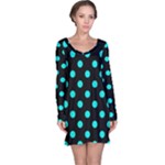 Polka Dots - Bright Turquoise on Black Long Sleeve Nightdress