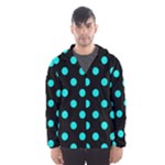 Polka Dots - Bright Turquoise on Black Hooded Wind Breaker (Men)