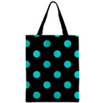 Polka Dots - Bright Turquoise on Black Zipper Classic Tote Bag