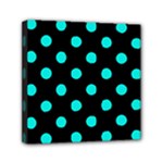 Polka Dots - Bright Turquoise on Black Mini Canvas 6  x 6  (Stretched)
