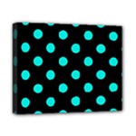 Polka Dots - Bright Turquoise on Black Canvas 10  x 8  (Stretched)
