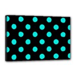 Polka Dots - Bright Turquoise on Black Canvas 18  x 12  (Stretched)