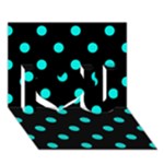 Polka Dots - Bright Turquoise on Black I Love You 3D Greeting Card (7x5)