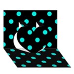 Polka Dots - Bright Turquoise on Black Heart 3D Greeting Card (7x5)