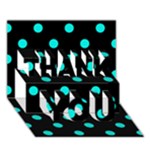 Polka Dots - Bright Turquoise on Black THANK YOU 3D Greeting Card (7x5)