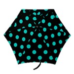 Polka Dots - Bright Turquoise on Black Mini Umbrella