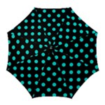 Polka Dots - Bright Turquoise on Black Golf Umbrella