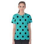 Polka Dots - Black on Turquoise Women s Cotton Tee