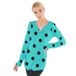 Polka Dots - Black on Turquoise Women s Tie Up Tee