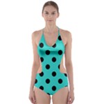 Polka Dots - Black on Turquoise Cut-Out One Piece Swimsuit
