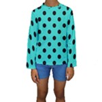 Polka Dots - Black on Turquoise Kid s Long Sleeve Swimwear