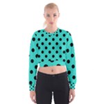 Polka Dots - Black on Turquoise Women s Cropped Sweatshirt