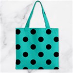 Polka Dots - Black on Turquoise Zipper Grocery Tote Bag