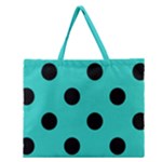 Polka Dots - Black on Turquoise Zipper Large Tote Bag