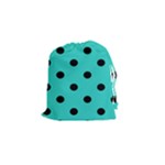 Polka Dots - Black on Turquoise Drawstring Pouch (S)