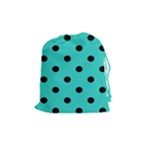 Polka Dots - Black on Turquoise Drawstring Pouch (M)