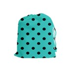 Polka Dots - Black on Turquoise Drawstring Pouch (L)