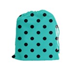 Polka Dots - Black on Turquoise Drawstring Pouch (XL)