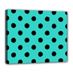 Polka Dots - Black on Turquoise Deluxe Canvas 24  x 20  (Stretched)