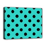 Polka Dots - Black on Turquoise Canvas 14  x 11  (Stretched)