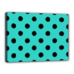 Polka Dots - Black on Turquoise Canvas 16  x 12  (Stretched)