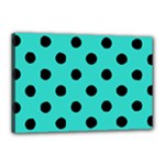 Polka Dots - Black on Turquoise Canvas 18  x 12  (Stretched)