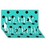 Polka Dots - Black on Turquoise Happy New Year 3D Greeting Card (8x4)