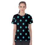 Polka Dots - Turquoise on Black Women s Cotton Tee
