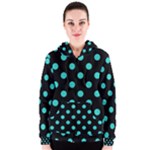 Polka Dots - Turquoise on Black Women s Zipper Hoodie