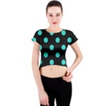 Polka Dots - Turquoise on Black Crew Neck Crop Top