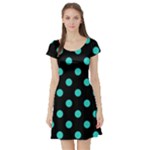 Polka Dots - Turquoise on Black Short Sleeve Skater Dress