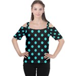 Polka Dots - Turquoise on Black Women s Cutout Shoulder Tee