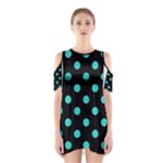 Polka Dots - Turquoise on Black Women s Cutout Shoulder Dress