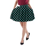 Polka Dots - Turquoise on Black A-Line Pocket Skirt