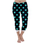 Polka Dots - Turquoise on Black Capri Winter Leggings
