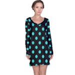 Polka Dots - Turquoise on Black Long Sleeve Nightdress