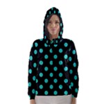 Polka Dots - Turquoise on Black Hooded Wind Breaker (Women)