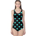 Polka Dots - Turquoise on Black One Piece Swimsuit