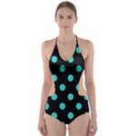 Polka Dots - Turquoise on Black Cut-Out One Piece Swimsuit