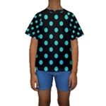 Polka Dots - Turquoise on Black Kid s Short Sleeve Swimwear