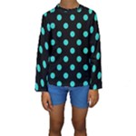 Polka Dots - Turquoise on Black Kid s Long Sleeve Swimwear