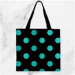 Polka Dots - Turquoise on Black Zipper Grocery Tote Bag