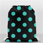 Polka Dots - Turquoise on Black Drawstring Bag (Small)