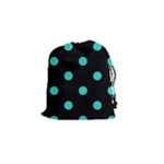 Polka Dots - Turquoise on Black Drawstring Pouch (S)