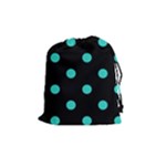 Polka Dots - Turquoise on Black Drawstring Pouch (M)